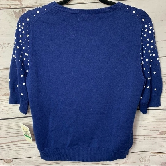 Nwt Michael Kors Embellished Sapphire Zippered Short Sleeve Cardigan Sweater - Picture 5 of 7
